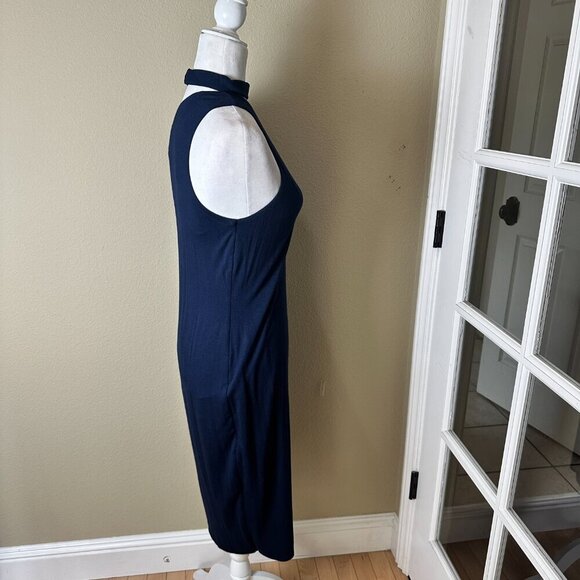 BAILEY 44 One Shoulder Neck Detail Navy Sheath Dress Size Medium Knit - Picture 8 of 11
